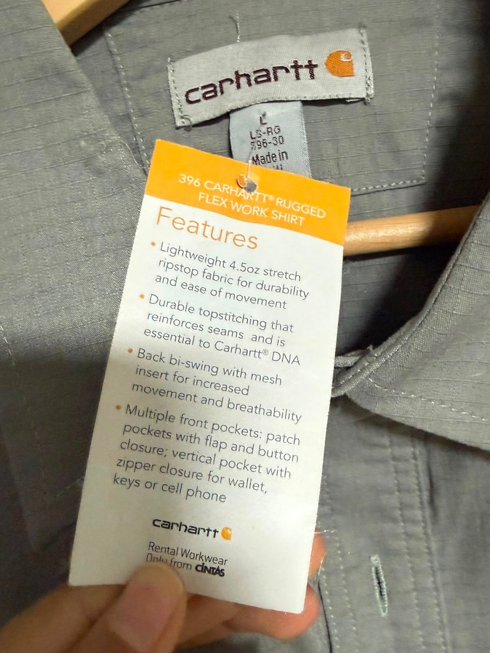 Carhartt Rugged Flex Work Shirt Gray Ripstop Button Front Men’s Large LS Regular - Picture 7 of 8